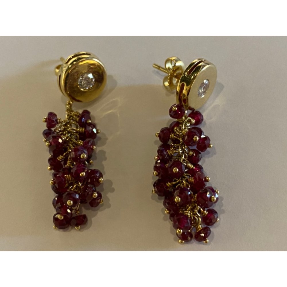 DH Designs 18k cherry bomb garnet waterfall earrings with diamond stud